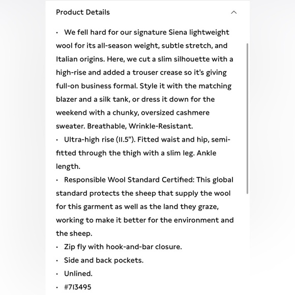 NWzt Banana Republic High Rise Slim Italian Wool Ankle Navy Pant Size 0. - Picture 6 of 7